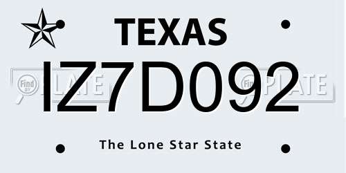 IZ7D092 Texas License Plate