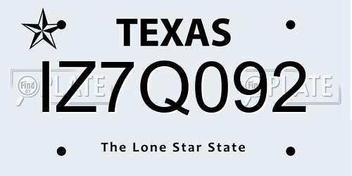IZ7Q092 Texas License Plate