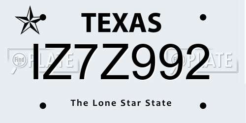 IZ7Z992 Texas License Plate