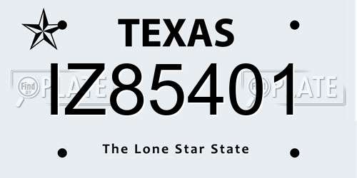 IZ85401 Texas License Plate