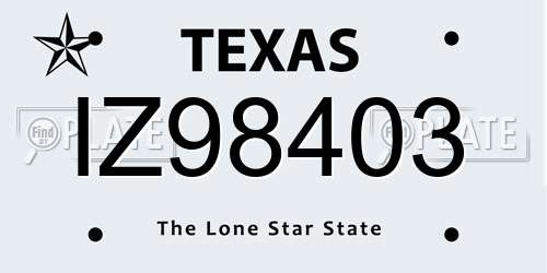IZ98403 Texas License Plate
