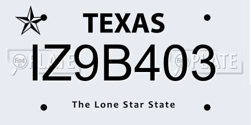IZ9B403 Texas License Plate
