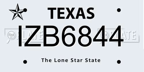 IZB6844 Texas License Plate