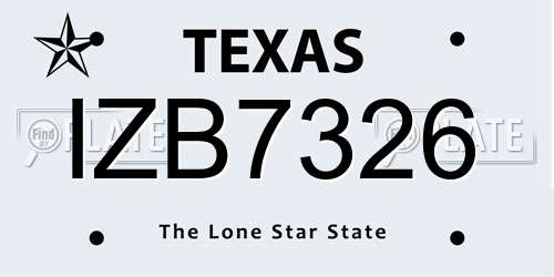 IZB7326 Texas License Plate