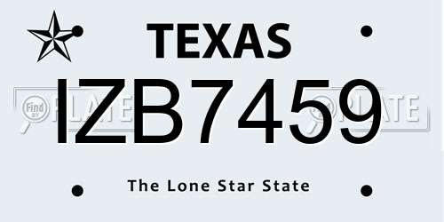 IZB7459 Texas License Plate