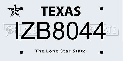 IZB8044 Texas License Plate
