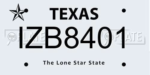 IZB8401 Texas License Plate