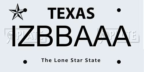 IZBBAAA Texas License Plate
