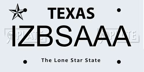 IZBSAAA Texas License Plate