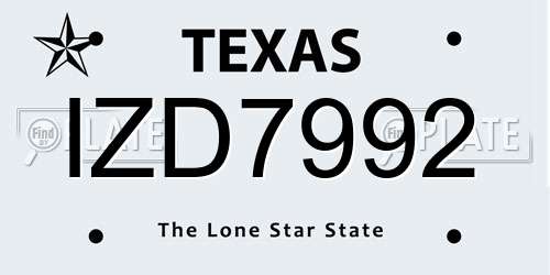 IZD7992 Texas License Plate