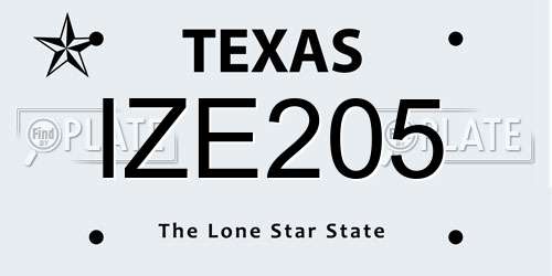 IZE205 Texas License Plate