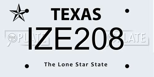 IZE208 Texas License Plate