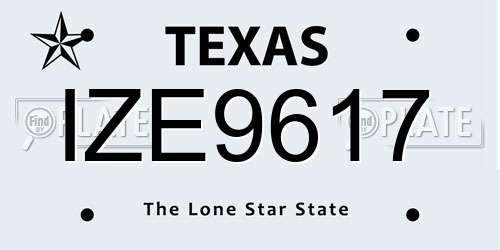 IZE9617 Texas License Plate