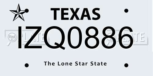 IZQ0886 Texas License Plate