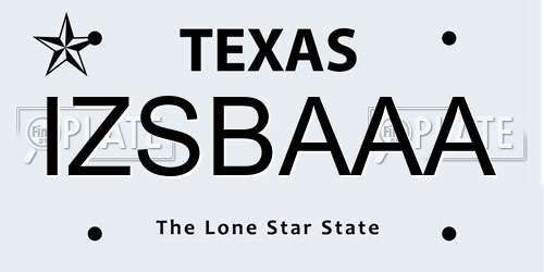 IZSBAAA Texas License Plate