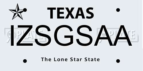 IZSGSAA Texas License Plate
