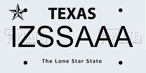 IZSSAAA Texas License Plate