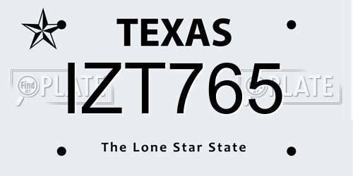 IZT765 Texas License Plate