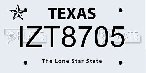 IZT8705 Texas License Plate