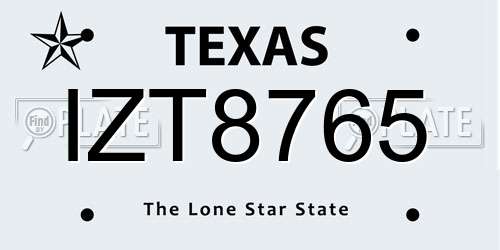 IZT8765 Texas License Plate