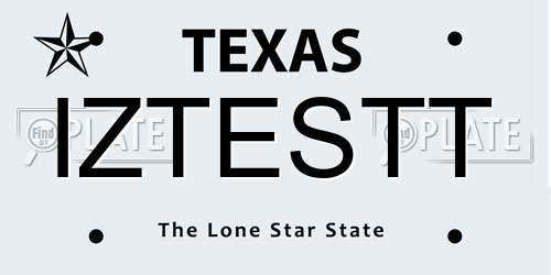 IZTESTT Texas License Plate
