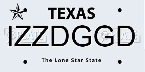 IZZDGGD Texas License Plate