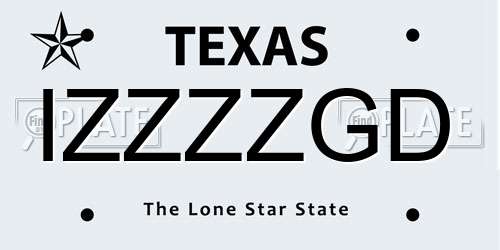 IZZZZGD Texas License Plate