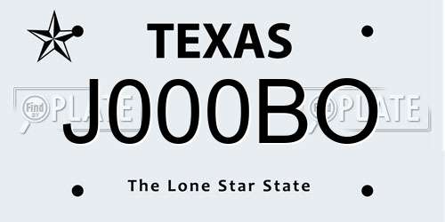 J000BO Texas License Plate