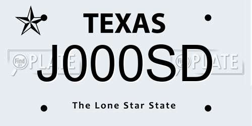 J000SD Texas License Plate