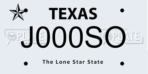 J000SO Texas License Plate