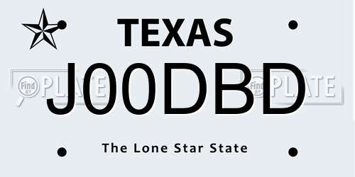 J00DBD Texas License Plate