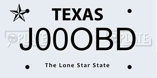 J00OBD Texas License Plate