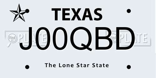 J00QBD Texas License Plate