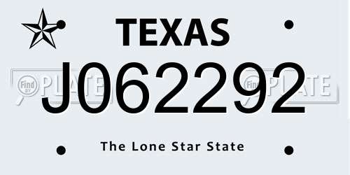 J062292 Texas License Plate