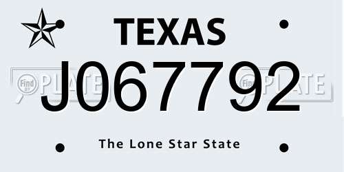 J067792 Texas License Plate