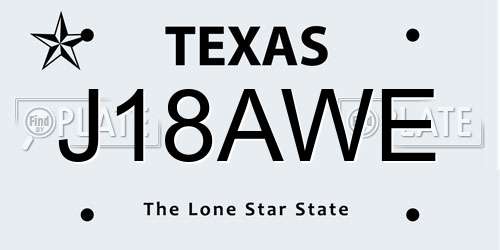 J18AWE Texas License Plate