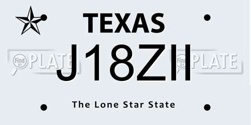J18ZII Texas License Plate