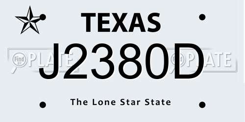 J2380D Texas License Plate