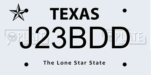 J23BDD Texas License Plate