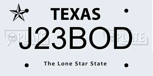 J23BOD Texas License Plate