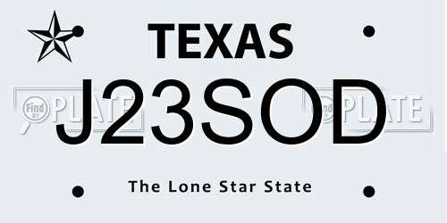 J23SOD Texas License Plate