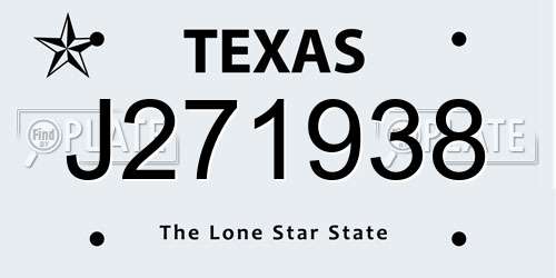 J271938 Texas License Plate