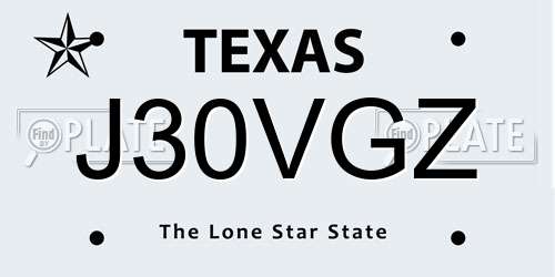 J30VGZ Texas License Plate
