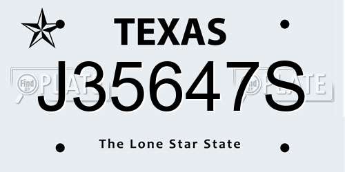 J35647S Texas License Plate