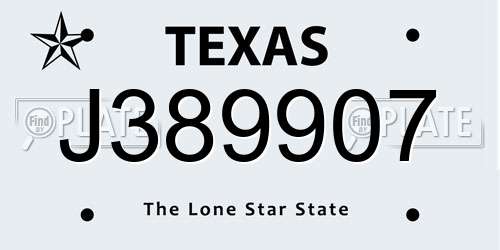 J389907 Texas License Plate