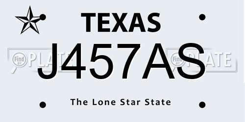 J457AS Texas License Plate