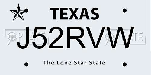 J52RVW Texas License Plate