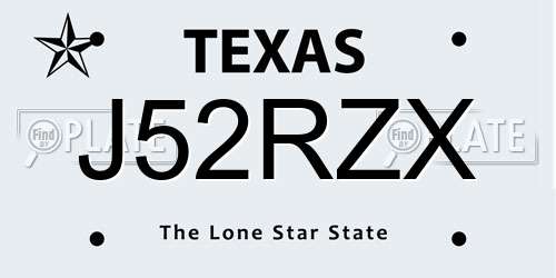 J52RZX Texas License Plate