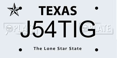 J54TIG Texas License Plate