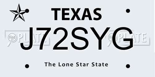 J72SYG Texas License Plate